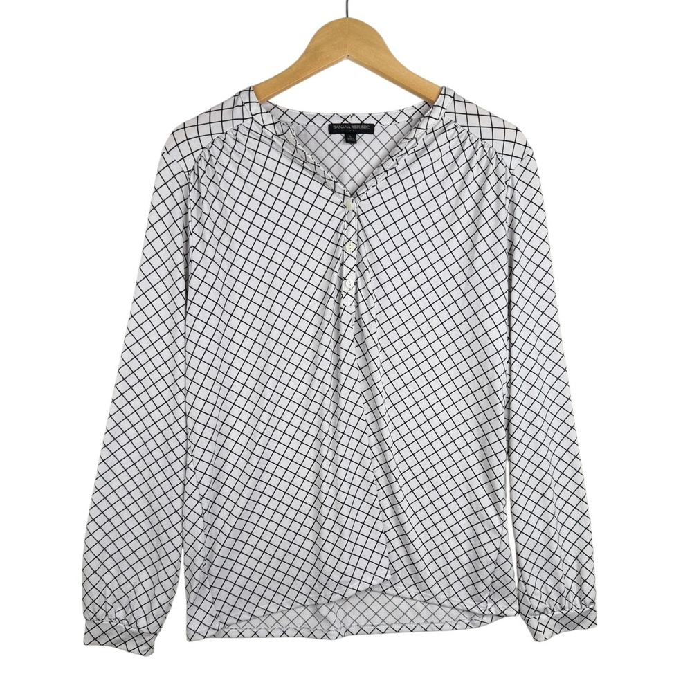 Banana Republic Womens Long Sleeve Blouse Size Large White Black